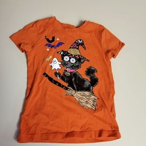 Girl 4T shirt orange with black cat Halloween